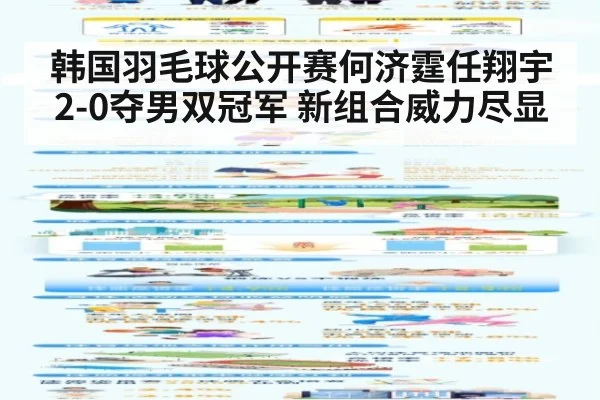 韩国羽毛球公开赛何济霆任翔宇2-0夺男双冠军 新组合威力尽显